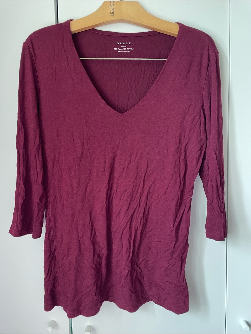 Grace V-Neck Long Sleeve Top in Burgundy Plum